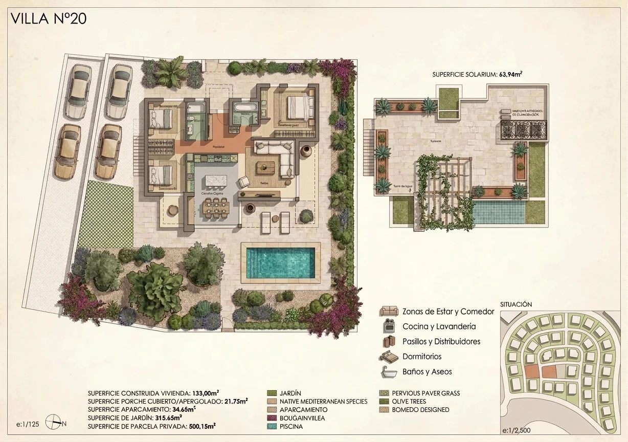 Plano Villa de 3 dormitorios